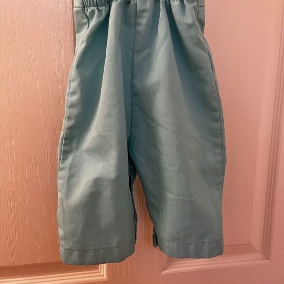 Vintage Health Tex Baby Chick Embroidered Overalls Aqua Green Size 9 Months - Picture 12 of 13